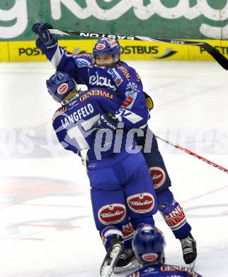 EBEL. Eishockey Bundesliga. EC Pasut VSV gegen HK Acroni Jesenice.  Torjubel LANGFELD Joshua DAMON Derek (VSV). Villach, am 19.11.2010.
Foto: Kuess 


---
pressefotos, pressefotografie, kuess, qs, qspictures, sport, bild, bilder, bilddatenbank