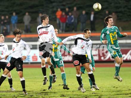 Fussball. Erste Liga. RZ Pellets WAC/St. Andrae gegen  SC Austria Lustenau. Dario Baldauf, Christian Falk, Nenad Jovanovic (WAC), Benedikt Zech, (Lustenau). Wolfsberg, 19.11.2010. 
Foto: Kuess

---
pressefotos, pressefotografie, kuess, qs, qspictures, sport, bild, bilder, bilddatenbank