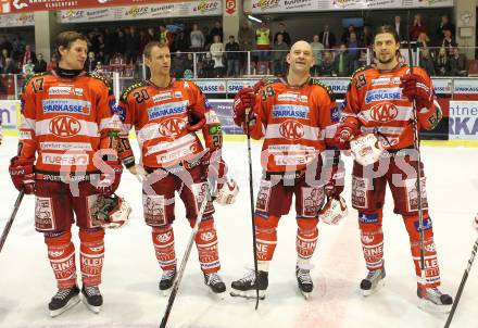 EBEL. Eishockey Bundesliga. KAC gegen HK Acroni Jesenice. Gregor Hager, Mike Craig, Jeff Shantz, Christoph Brandner (KAC). Klagenfurt, am 10.10.2010.
Foto: Kuess 

---
pressefotos, pressefotografie, kuess, qs, qspictures, sport, bild, bilder, bilddatenbank