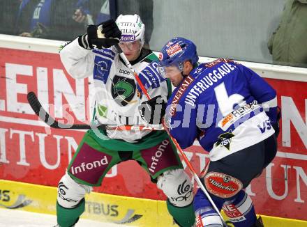 EBEL. Eishockey Bundesliga. EC Pasut VSV gegen HDD TILIA Olimpija Ljubljana. Gerhard Unterluggauer (VSV), MUSTONEN Tomi (Laibach). Villach, am 26.11.2010.
Foto: Kuess 


---
pressefotos, pressefotografie, kuess, qs, qspictures, sport, bild, bilder, bilddatenbank