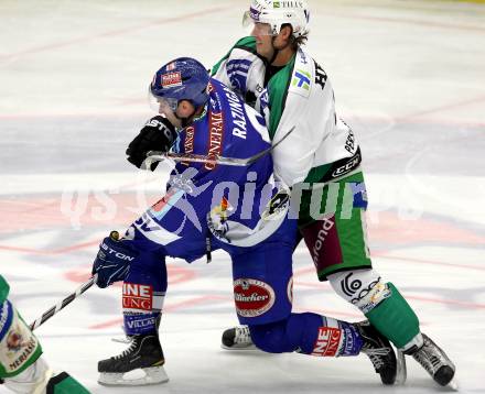 EBEL. Eishockey Bundesliga. EC Pasut VSV gegen HDD TILIA Olimpija Ljubljana. Tomaz Razingar (VSV), HENRY Burke (Ljubljana). Villach, am 26.11.2010.
Foto: Kuess 


---
pressefotos, pressefotografie, kuess, qs, qspictures, sport, bild, bilder, bilddatenbank