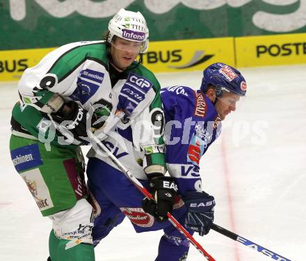 EBEL. Eishockey Bundesliga. EC Pasut VSV gegen HDD TILIA Olimpija Ljubljana. Roland Kaspitz (VSV), HENRY Burke (Laibach). Villach, am 26.11.2010.
Foto: Kuess 


---
pressefotos, pressefotografie, kuess, qs, qspictures, sport, bild, bilder, bilddatenbank