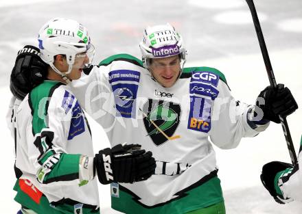 EBEL. Eishockey Bundesliga. EC Pasut VSV gegen HDD TILIA Olimpija Ljubljana.  Torjubel Ziga Pavlin (Ljubljana). Villach, am 26.11.2010.
Foto: Kuess 


---
pressefotos, pressefotografie, kuess, qs, qspictures, sport, bild, bilder, bilddatenbank