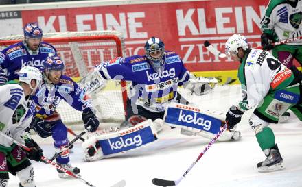 EBEL. Eishockey Bundesliga. EC Pasut VSV gegen HDD TILIA Olimpija Ljubljana. Gerhard Unterluggauer, Michael Martin, Bernhard Starkbaum, (VSV), HENRY Burke (Laibach). Villach, am 26.11.2010.
Foto: Kuess 


---
pressefotos, pressefotografie, kuess, qs, qspictures, sport, bild, bilder, bilddatenbank