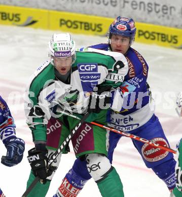 EBEL. Eishockey Bundesliga. EC Pasut VSV gegen HDD TILIA Olimpija Ljubljana. Greg Kuznik (VSV), ROPRET Anze (Laibach). Villach, am 26.11.2010.
Foto: Kuess 


---
pressefotos, pressefotografie, kuess, qs, qspictures, sport, bild, bilder, bilddatenbank