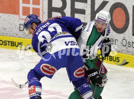 EBEL. Eishockey Bundesliga. EC Pasut VSV gegen HDD TILIA Olimpija Ljubljana.  Greg Kuznik (VSV), ROPRET Anze (Laibach). Villach, am 26.11.2010.
Foto: Kuess 


---
pressefotos, pressefotografie, kuess, qs, qspictures, sport, bild, bilder, bilddatenbank