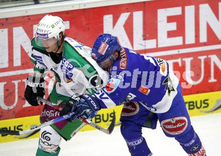 EBEL. Eishockey Bundesliga. EC Pasut VSV gegen HDD TILIA Olimpija Ljubljana. Roland Kaspitz (VSV), HENRY Burke (Laibach). Villach, am 26.11.2010.
Foto: Kuess 


---
pressefotos, pressefotografie, kuess, qs, qspictures, sport, bild, bilder, bilddatenbank