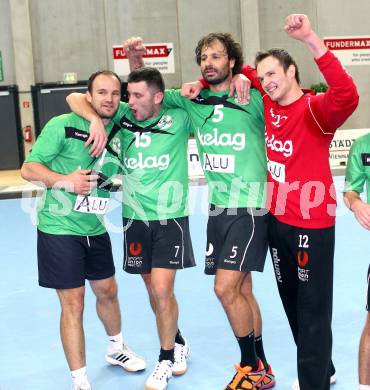 Handball Bundesliga. HC Kaernten gegen SC Ferlach. Jubel Gregor Radovic, Davorin Planinc, Branko Bedekovic, Bostjan Grm (HCK). Klagenfurt, 27.11.2010.
Foto: Kuess
---
pressefotos, pressefotografie, kuess, qs, qspictures, sport, bild, bilder, bilddatenbank