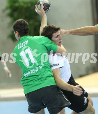 Handball Bundesliga. HC Kaernten gegen SC Ferlach. Markus Goeschl (HCK), Primoz Drozina (Ferlach). Klagenfurt, 27.11.2010.
Foto: Kuess
---
pressefotos, pressefotografie, kuess, qs, qspictures, sport, bild, bilder, bilddatenbank