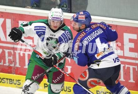 EBEL. Eishockey Bundesliga. EC Pasut VSV gegen HDD TILIA Olimpija Ljubljana. Gerhard Unterluggauer (VSV), HIGGINS Matt (Laibach). Villach, am 26.11.2010.
Foto: Kuess 


---
pressefotos, pressefotografie, kuess, qs, qspictures, sport, bild, bilder, bilddatenbank