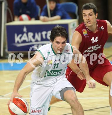 Basketball Bundesliga. Woerthersee Piraten gegen BC Vienna.  Andreas Kuttnig (Piraten), Stjepan Stazic (Vienna). 
Klagenfurt, 21.11.2010.
Foto:  Kuess

---
pressefotos, pressefotografie, kuess, qs, qspictures, sport, bild, bilder, bilddatenbank