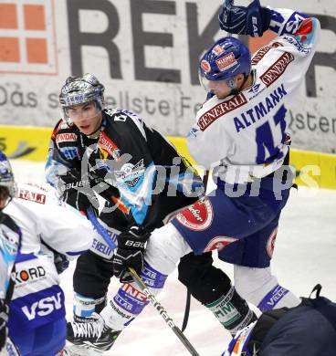 EBEL. Eishockey Bundesliga. EC Pasut VSV gegen EHC LIWEST Linz.  Mario Altmann, (VSV), Martin Grabher Meier (Linz). Villach, am 3.12.2010.
Foto: Kuess 


---
pressefotos, pressefotografie, kuess, qs, qspictures, sport, bild, bilder, bilddatenbank