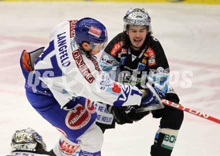 EBEL. Eishockey Bundesliga. EC Pasut VSV gegen EHC LIWEST Linz.  Joshua Langfeld, (VSV), Franklin MacDonald (Linz). Villach, am 3.12.2010.
Foto: Kuess 


---
pressefotos, pressefotografie, kuess, qs, qspictures, sport, bild, bilder, bilddatenbank