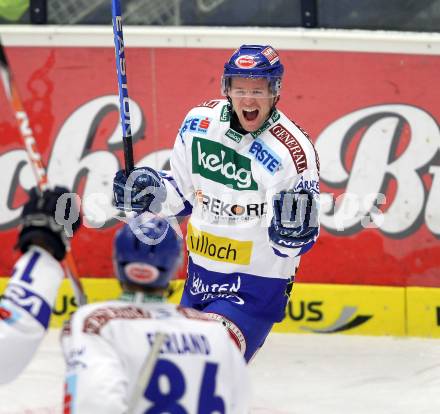 EBEL. Eishockey Bundesliga. EC Pasut VSV gegen EHC LIWEST Linz.  Torjubel Roland Kaspitz (VSV). Villach, am 3.12.2010.
Foto: Kuess 


---
pressefotos, pressefotografie, kuess, qs, qspictures, sport, bild, bilder, bilddatenbank