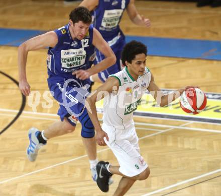 Basketball Bundesliga. Woerthersee Piraten gegen Allianz Swans Gmunden.  Samuel Bachlechner  (Piraten),  Matthias Mayer (Gmunden). Klagenfurt, 4.12.2010.
Foto:  Kuess

---
pressefotos, pressefotografie, kuess, qs, qspictures, sport, bild, bilder, bilddatenbank