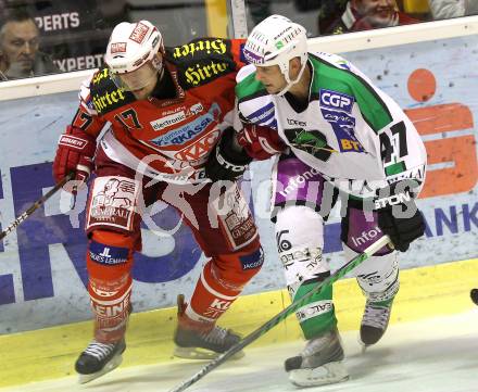 EBEL. Eishockey Bundesliga. KAC gegen HDD TILIA Olimpija Ljubljana. Gregor Hager, (KAC), Jeffrey Tory (Laibach). Klagenfurt, am 5.12.2010.
Foto: Kuess 

---
pressefotos, pressefotografie, kuess, qs, qspictures, sport, bild, bilder, bilddatenbank