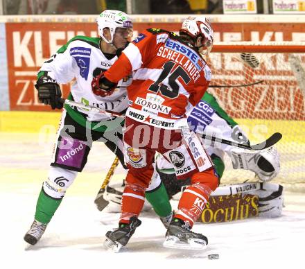 EBEL. Eishockey Bundesliga. KAC gegen HDD TILIA Olimpija Ljubljana. Paul Schellander, KAC), Damjan Dervaric (Laibach). Klagenfurt, am 5.12.2010.
Foto: Kuess 

---
pressefotos, pressefotografie, kuess, qs, qspictures, sport, bild, bilder, bilddatenbank