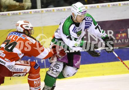 EBEL. Eishockey Bundesliga. KAC gegen HDD TILIA Olimpija Ljubljana. Dieter Kalt, (KAC), John Hughes (Laibach). Klagenfurt, am 5.12.2010.
Foto: Kuess 

---
pressefotos, pressefotografie, kuess, qs, qspictures, sport, bild, bilder, bilddatenbank