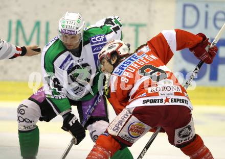 EBEL. Eishockey Bundesliga. KAC gegen HDD TILIA Olimpija Ljubljana. Tyler Spurgeon, (KAC), Matej Hocevar (Laibach). Klagenfurt, am 5.12.2010.
Foto: Kuess 

---
pressefotos, pressefotografie, kuess, qs, qspictures, sport, bild, bilder, bilddatenbank