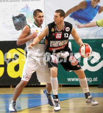 Basketball Bundesliga. Woerthersee Piraten gegen Ece Bulls Kapfenberg.  Bernhard Weber,  (Piraten),  Heinz Kuegerl (Kapfenberg). Klagenfurt, 11.12.2010.
Foto:  Kuess

---
pressefotos, pressefotografie, kuess, qs, qspictures, sport, bild, bilder, bilddatenbank