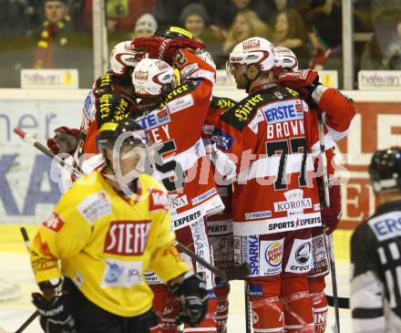 EBEL. Eishockey Bundesliga. KAC gegen EV Vienna Capitals. Torjubel (KAC). Klagenfurt, am 10.12.2010.
Foto: Kuess 

---
pressefotos, pressefotografie, kuess, qs, qspictures, sport, bild, bilder, bilddatenbank