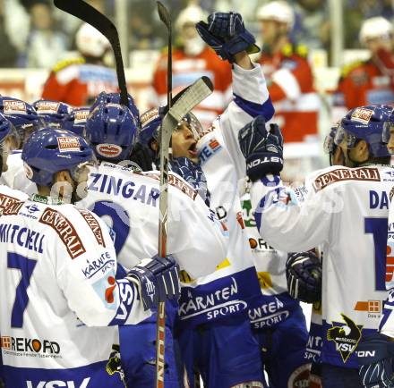 EBEL. Eishockey Bundesliga. KAC gegen VSV. Jubel VSV. Klagenfurt, am 21.12.2010.
Foto: Kuess 

---
pressefotos, pressefotografie, kuess, qs, qspictures, sport, bild, bilder, bilddatenbank