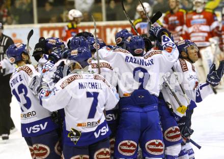 EBEL. Eishockey Bundesliga. KAC gegen VSV. Jubel VSV. Klagenfurt, am 21.12.2010.
Foto: Kuess 

---
pressefotos, pressefotografie, kuess, qs, qspictures, sport, bild, bilder, bilddatenbank