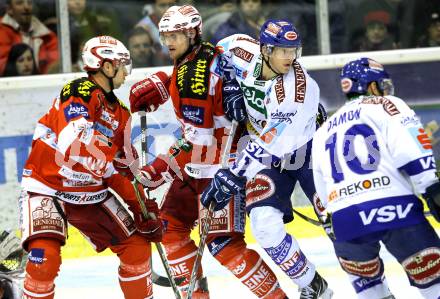 EBEL. Eishockey Bundesliga. KAC gegen VSV. Andrew Schneider, Gregor Hager, (KAC), Mario Altmann, Derek Damon (VSV). Klagenfurt, am 21.12.2010.
Foto: Kuess 

---
pressefotos, pressefotografie, kuess, qs, qspictures, sport, bild, bilder, bilddatenbank