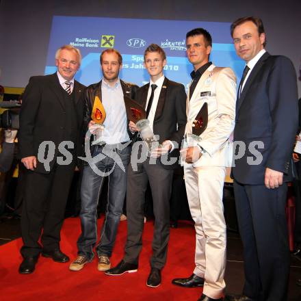 Sportgala. Wahl zum Kaerntner Sportler des Jahres. Biathlon, Schispringen, Segeln.  Sportler des Jahres. Landeshauptmann Gerhard Doerfler, Daniel Mesotitsch, Thomas Morgenstern, Niko Resch, Peter Gauper. Velden, Casineum, am 22.12.2010.
Foto: Kuess
---
pressefotos, pressefotografie, kuess, qs, qspictures, sport, bild, bilder, bilddatenbank