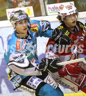 EBEL. Eishockey Bundesliga. EC KAC gegen EHC LIWEST Black Wings Linz. Raphael Herburger, (KAC), Daniel Oberkofler (Linz). Klagenfurt, am 23.12.2010.
Foto: Kuess 

---
pressefotos, pressefotografie, kuess, qs, qspictures, sport, bild, bilder, bilddatenbank