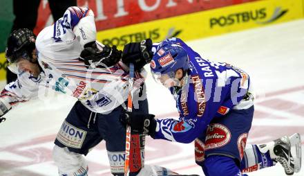 EBEL. Eishockey Bundesliga. EC Pasut VSV gegen  Alba Volan SAPA Fehervar AV19. Michael Raffl,  (VSV), Arpad Mihaly (Alba Volan). Villach, am 26.12.2010.
Foto: Kuess 


---
pressefotos, pressefotografie, kuess, qs, qspictures, sport, bild, bilder, bilddatenbank