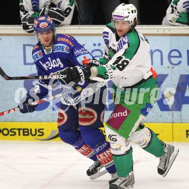 EBEL. Eishockey Bundesliga. EC Pasut VSV gegen HDD TILIA Olimpija Ljubljana. Benjamin Petrik (VSV), Jure Kralj (Laibach). Villach, am 26.11.2010.
Foto: Kuess 


---
pressefotos, pressefotografie, kuess, qs, qspictures, sport, bild, bilder, bilddatenbank