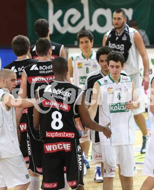 Basketball Bundesliga. Woerthersee Piraten gegen Ece Bulls Kapfenberg.  Martin Breithuber, Samuel Bachlechner (Piraten). Klagenfurt, 11.12.2010.
Foto:  Kuess

---
pressefotos, pressefotografie, kuess, qs, qspictures, sport, bild, bilder, bilddatenbank