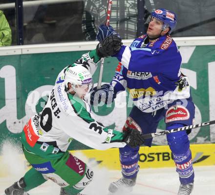 EBEL. Eishockey Bundesliga. EC Pasut VSV gegen HDD TILIA Olimpija Ljubljana. Benjamin Petrik (VSV), Eric Pance (Laibach). Villach, am 26.11.2010.
Foto: Kuess 


---
pressefotos, pressefotografie, kuess, qs, qspictures, sport, bild, bilder, bilddatenbank