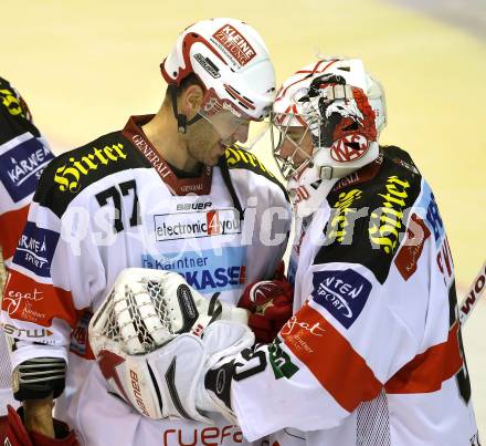 EBEL. Eishockey Bundesliga. EC KAC gegen Alba Volan SAPA Fehervar AV19. Jubel Sean Brown, Rene Swette (KAC). Klagenfurt, am 28.12.2010.
Foto: Kuess 

---
pressefotos, pressefotografie, kuess, qs, qspictures, sport, bild, bilder, bilddatenbank