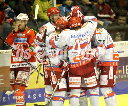 EBEL. Eishockey Bundesliga. EC KAC gegen HK Acroni Jesenice. Torjubel (Jesenice). Klagenfurt, am 2.1.2011.
Foto: Kuess 

---
pressefotos, pressefotografie, kuess, qs, qspictures, sport, bild, bilder, bilddatenbank