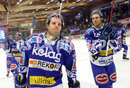 EBEL. Eishockey Bundesliga. EC Rekordfenster VSV gegen KHL Medvescak Zagreb. Derek Damon, Joshua Langfeld (VSV). Villach, am 2.1.2011.
Foto: Kuess

---
pressefotos, pressefotografie, kuess, qs, qspictures, sport, bild, bilder, bilddatenbank