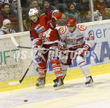 EBEL. Eishockey Bundesliga. EC KAC gegen HK Acroni Jesenice. FUREY Kirk (KAC), ERMAN Matevz (Jesenice). Klagenfurt, am 2.1.2011.
Foto: Kuess 

---
pressefotos, pressefotografie, kuess, qs, qspictures, sport, bild, bilder, bilddatenbank