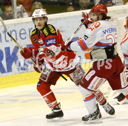 EBEL. Eishockey Bundesliga. EC KAC gegen HK Acroni Jesenice. GEIER Manuel (KAC), WERNER Eric (Jesenice). Klagenfurt, am 2.1.2011.
Foto: Kuess 

---
pressefotos, pressefotografie, kuess, qs, qspictures, sport, bild, bilder, bilddatenbank