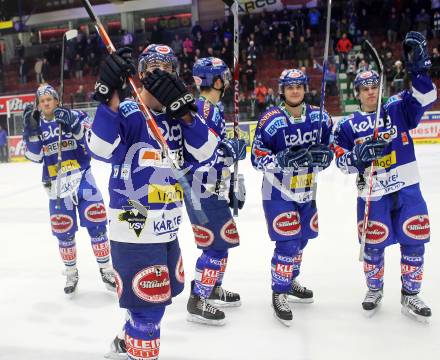 EBEL. Eishockey Bundesliga. EC Rekordfenster VSV gegen KHL Medvescak Zagreb. Jubel VSV. Villach, am 2.1.2011.
Foto: Kuess

---
pressefotos, pressefotografie, kuess, qs, qspictures, sport, bild, bilder, bilddatenbank