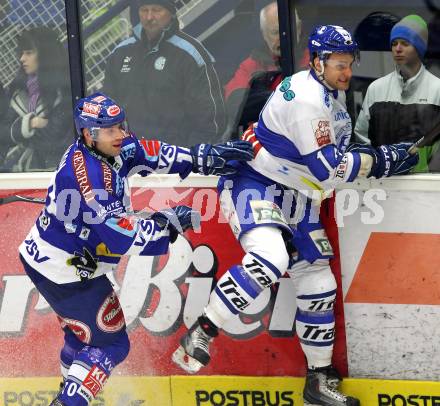 EBEL. Eishockey Bundesliga. EC Rekordfenster VSV gegen KHL Medvescak Zagreb. Matt Ryan, (VSV), Ben Gazdic (Zagreb). Villach, am 2.1.2011.
Foto: Kuess

---
pressefotos, pressefotografie, kuess, qs, qspictures, sport, bild, bilder, bilddatenbank