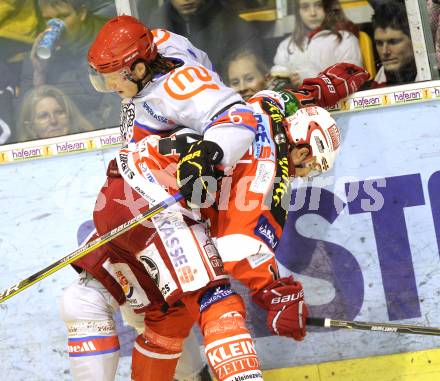 EBEL. Eishockey Bundesliga. EC KAC gegen HK Acroni Jesenice. Johannes Reichel, (KAC), Toni Dahlmann (Jesenice). Klagenfurt, am 9.1.2011.
Foto: Kuess 

---
pressefotos, pressefotografie, kuess, qs, qspictures, sport, bild, bilder, bilddatenbank