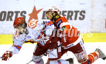 EBEL. Eishockey Bundesliga. EC KAC gegen HK Acroni Jesenice. Dieter Kalt, (KAC), Peter Bizalj (Jesenice). Klagenfurt, am 9.1.2011.
Foto: Kuess 

---
pressefotos, pressefotografie, kuess, qs, qspictures, sport, bild, bilder, bilddatenbank