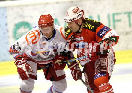 EBEL. Eishockey Bundesliga. EC KAC gegen HK Acroni Jesenice. Jeff Shantz, (KAC), Tomi Hafner (Jesenice). Klagenfurt, am 9.1.2011.
Foto: Kuess 

---
pressefotos, pressefotografie, kuess, qs, qspictures, sport, bild, bilder, bilddatenbank