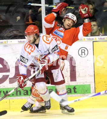 EBEL. Eishockey Bundesliga. EC KAC gegen HK Acroni Jesenice. Jeff Shantz, (KAC), Eric Werner (Jesenice). Klagenfurt, am 9.1.2011.
Foto: Kuess 

---
pressefotos, pressefotografie, kuess, qs, qspictures, sport, bild, bilder, bilddatenbank