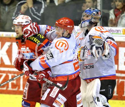 EBEL. Eishockey Bundesliga. EC KAC gegen HK Acroni Jesenice. Gregor Hager, (KAC), Matevz Erman, Michal Fikrt (Jesenice). Klagenfurt, am 9.1.2011.
Foto: Kuess 

---
pressefotos, pressefotografie, kuess, qs, qspictures, sport, bild, bilder, bilddatenbank