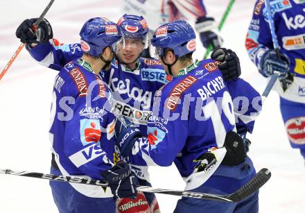 EBEL. Eishockey Bundesliga. EC Rekordfenster VSV gegen SAPA Fehervar AV19. Torjubel Michael Martin, Michael Raffl, Stefan Bacher (VSV). Villach, am 14.1.2011.
Foto: Kuess

---
pressefotos, pressefotografie, kuess, qs, qspictures, sport, bild, bilder, bilddatenbank