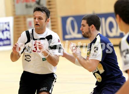 Handball Bundesliga. SC Ferlach gegen Hollabrunn. Dino Poje (Ferlach), Andreas Czech (Hollabrunn). Ferlach, 15.1.2011.
Foto: Kuess
---
pressefotos, pressefotografie, kuess, qs, qspictures, sport, bild, bilder, bilddatenbank