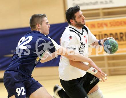 Handball Bundesliga. SC Ferlach gegen Hollabrunn. Christian Koschu (Ferlach), Florian Ruf (Hollabrunn). Ferlach, 15.1.2011.
Foto: Kuess
---
pressefotos, pressefotografie, kuess, qs, qspictures, sport, bild, bilder, bilddatenbank