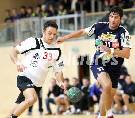 Handball Bundesliga. SC Ferlach gegen Hollabrunn. Dino Poje (Ferlach), Lukas Nebes (Hollabrunn). Ferlach, 15.1.2011.
Foto: Kuess
---
pressefotos, pressefotografie, kuess, qs, qspictures, sport, bild, bilder, bilddatenbank